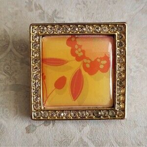 Vintage Avon Square Floral Rhinestone Brooch/Pendant